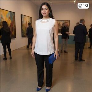 Kasper White Embellished Women's Shell Blouse size M